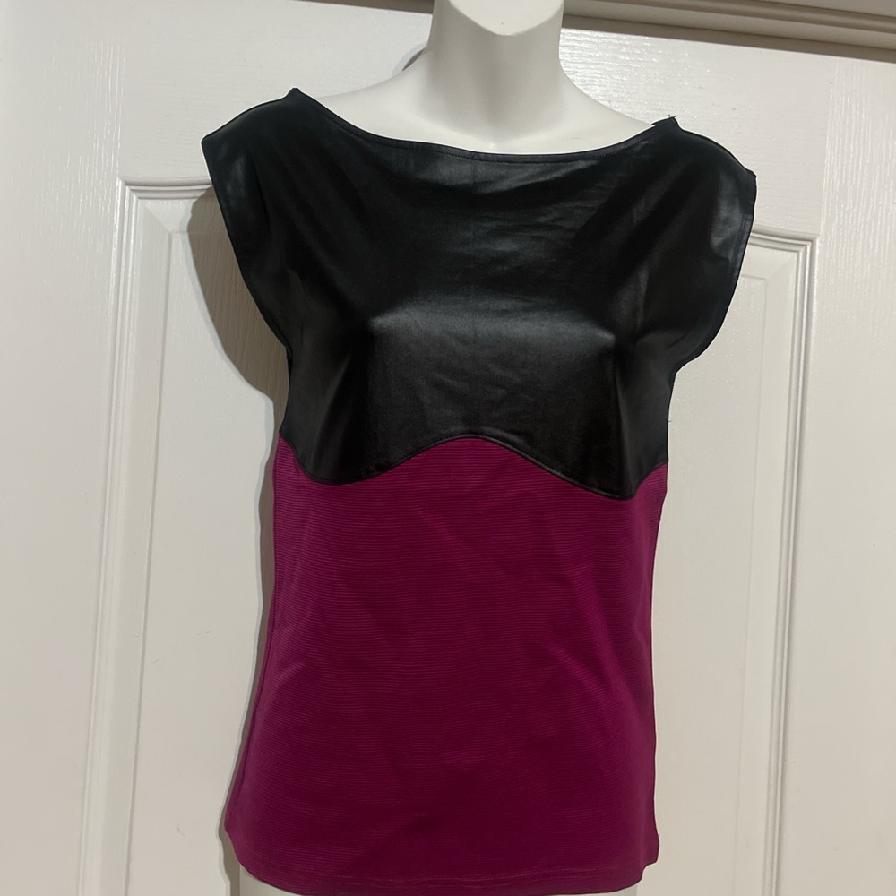 Bebe Asymmetrical Sleeveless Black and Pink Blouse M